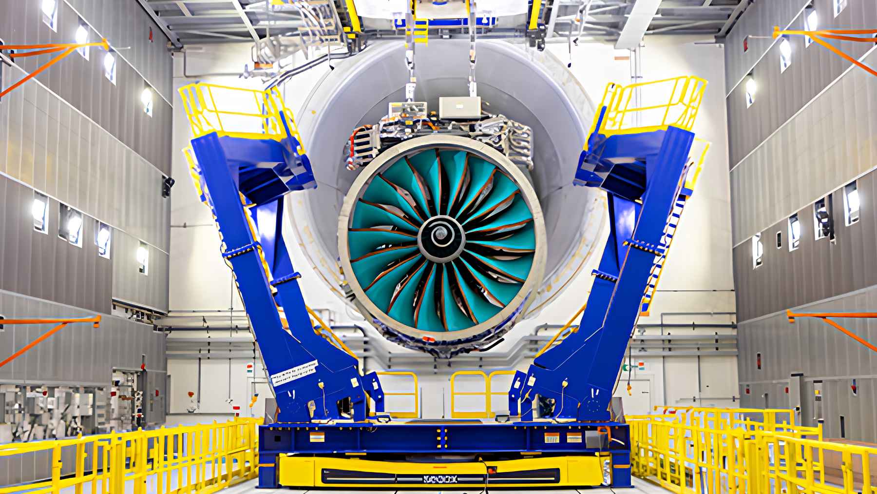 A Rolls-Royce aerospace turbine engine concept showcasing advanced fan blades and propulsion technology.