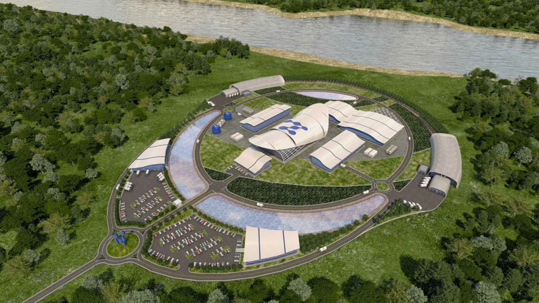 A nuclear energy plant facility representing modern small modular reactor technology development in Romania.
