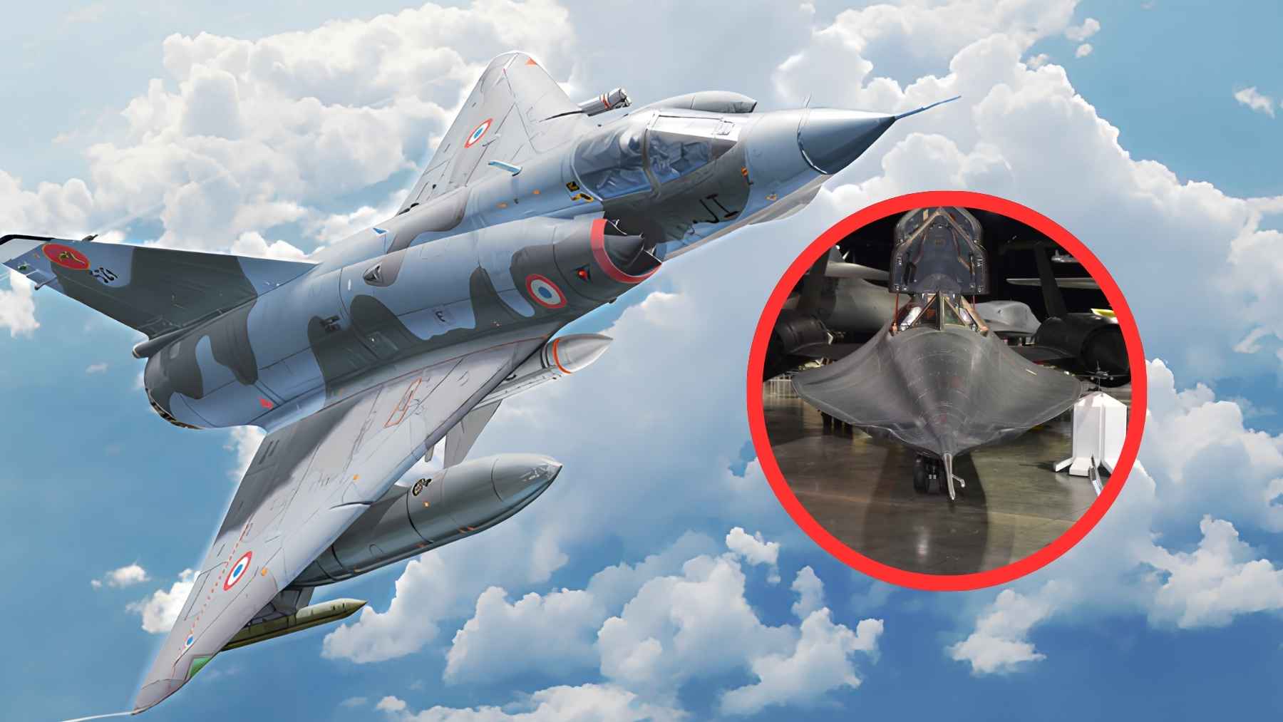 An iconic Lockheed SR-71 Blackbird supersonic strategic reconnaissance aircraft flying at high altitude.