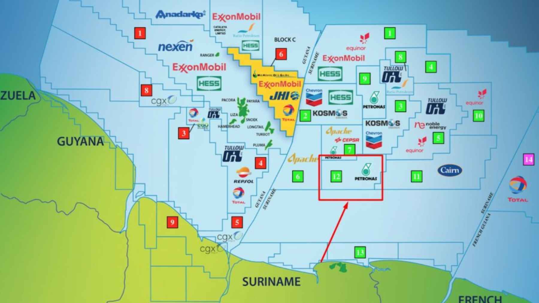 The smallest country in South America just struck a huge oil deposit that could rewrite its entire economy 1 An offshore oil and gas production facility representing PETRONAS and Block 52 discoveries in Suriname's maritime territory.
