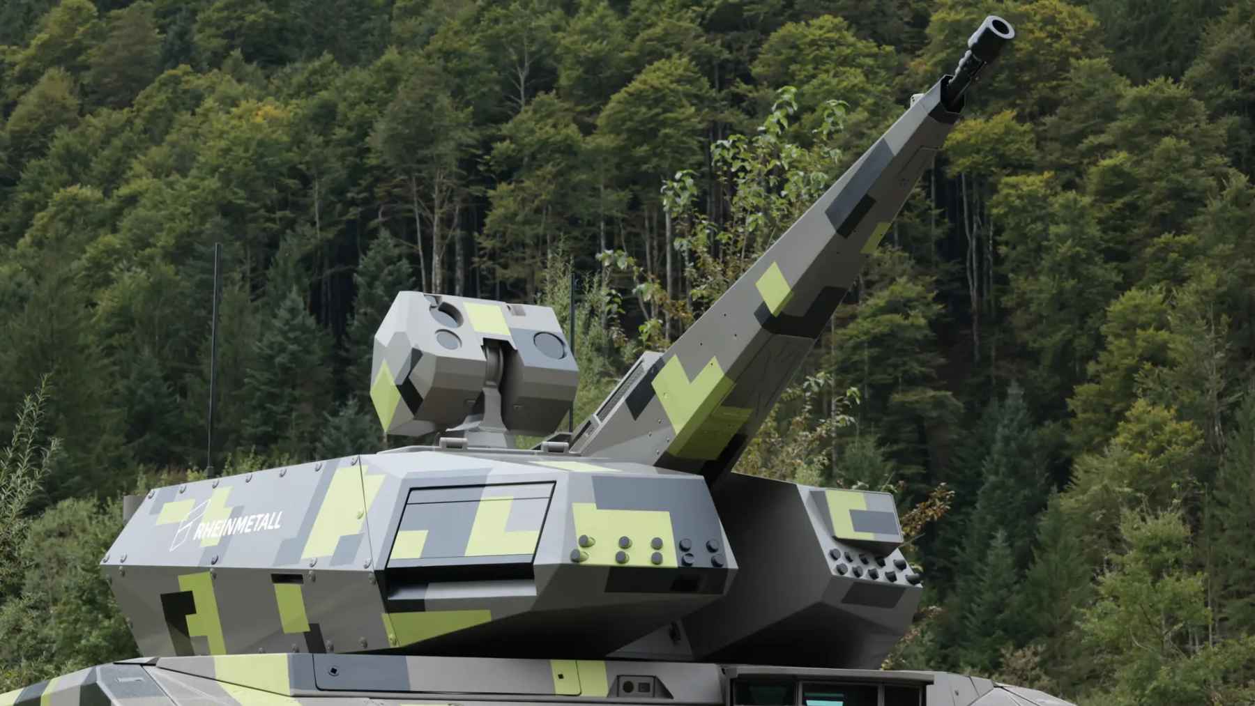 Advanced Rheinmetall air defense gun system manufactured in Zurich, representing modern counter-drone military technology.