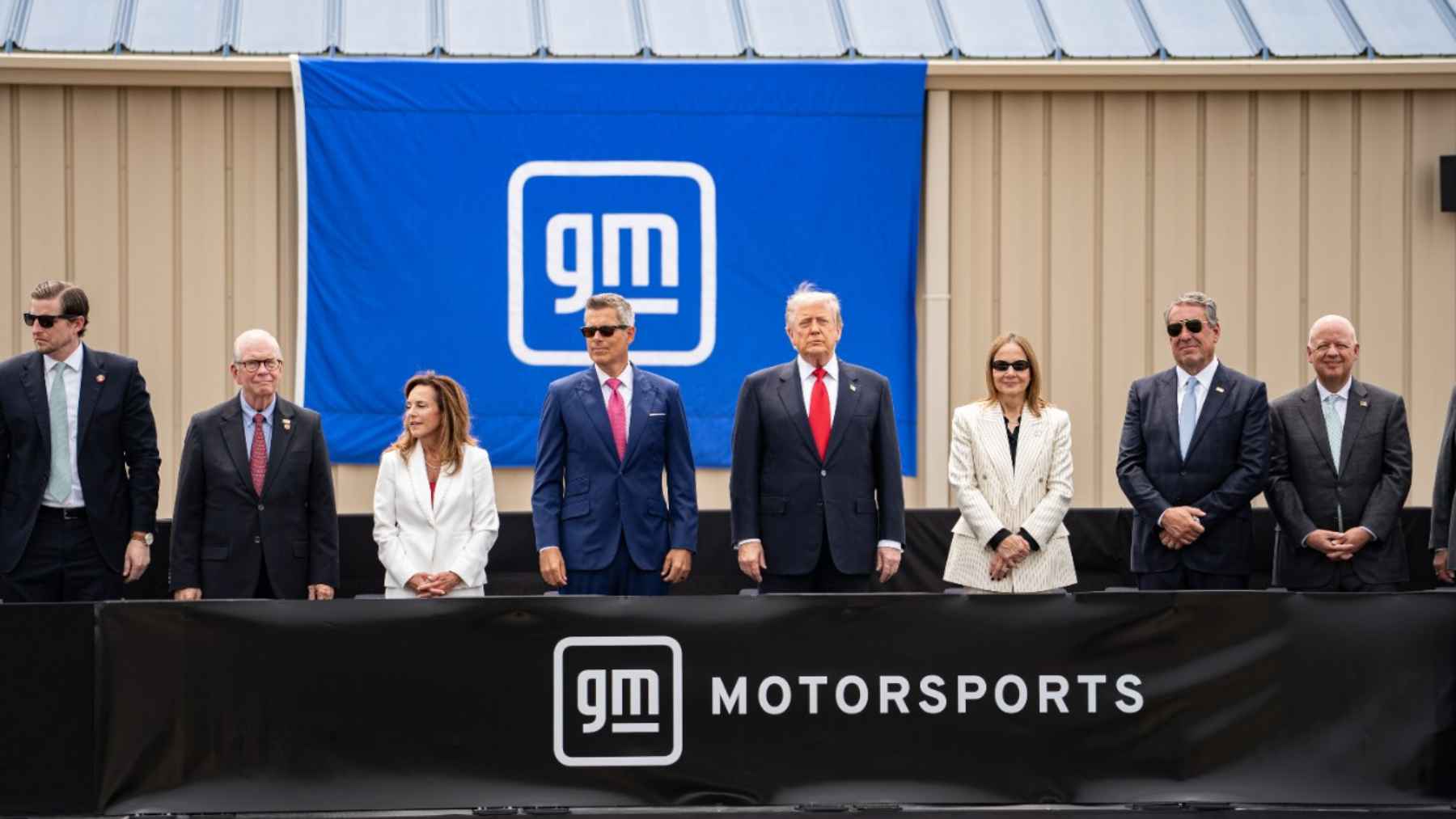 President Donald Trump speaking about auto manufacturing at the General Motors Milford Proving Ground in Michigan.