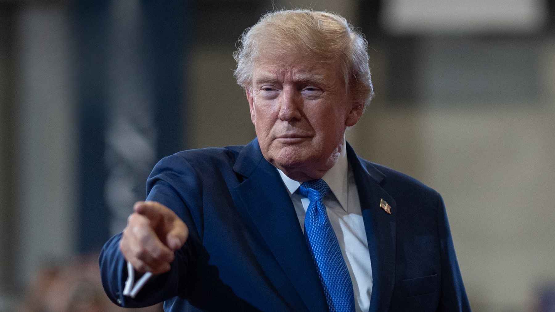 President Donald Trump speaking about auto manufacturing at the General Motors Milford Proving Ground in Michigan.