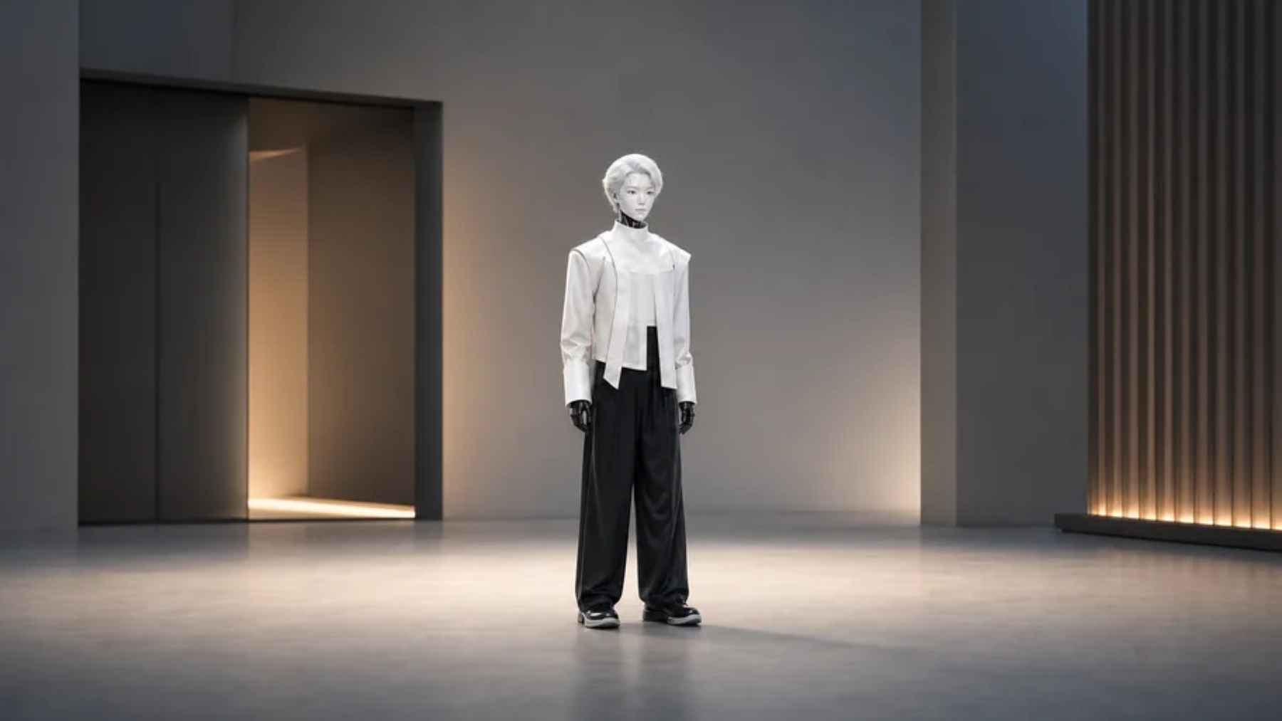 UBTECH UWORLD U1 humanoid robot displayed on stage with lifelike features and expressive movement.