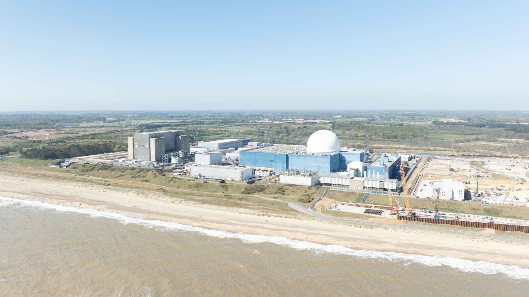 The Sizewell B nuclear power station operating on the coast, representing low-carbon energy infrastructure in the UK.