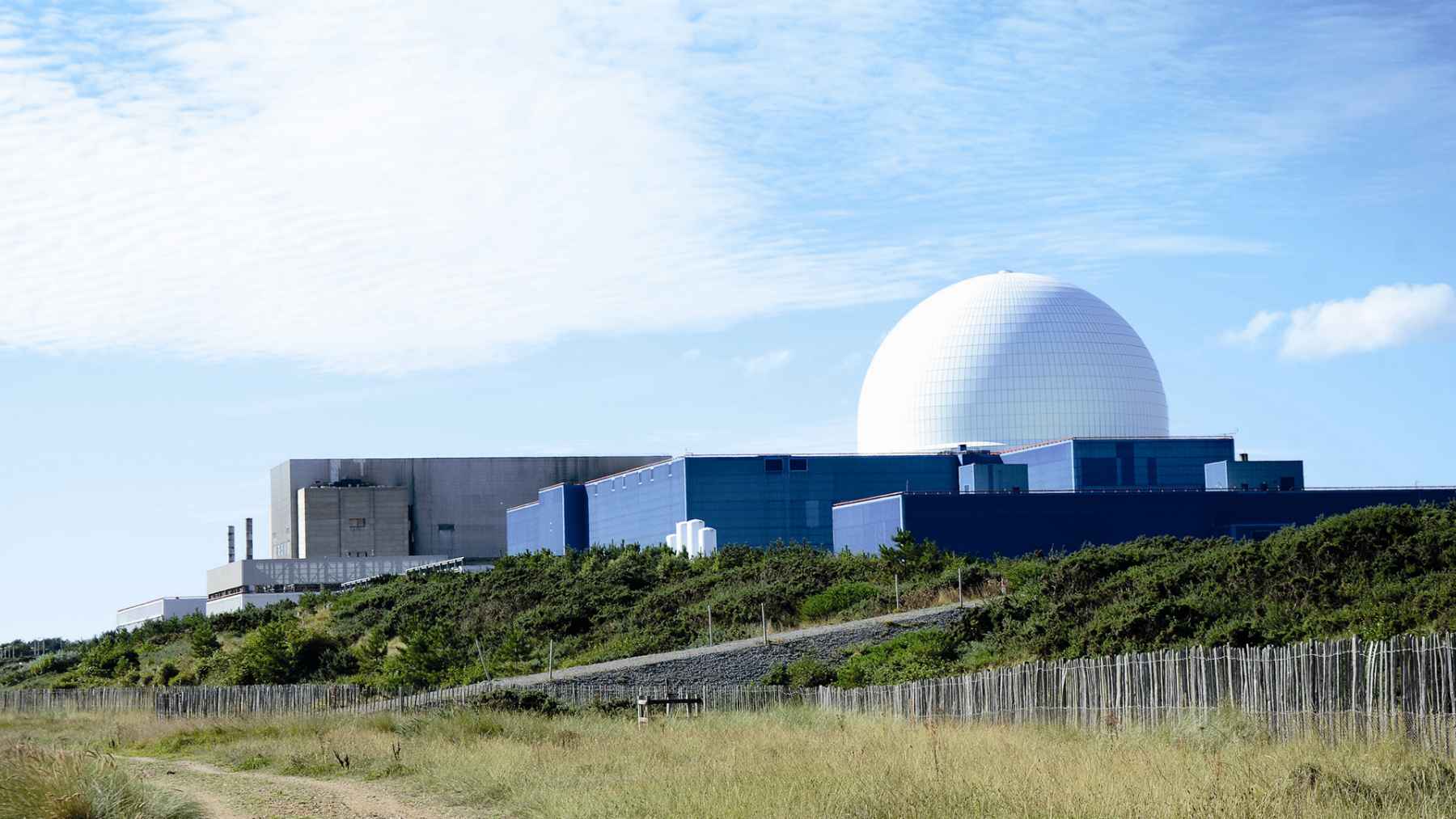 The Sizewell B nuclear power station operating on the coast, representing low-carbon energy infrastructure in the UK.