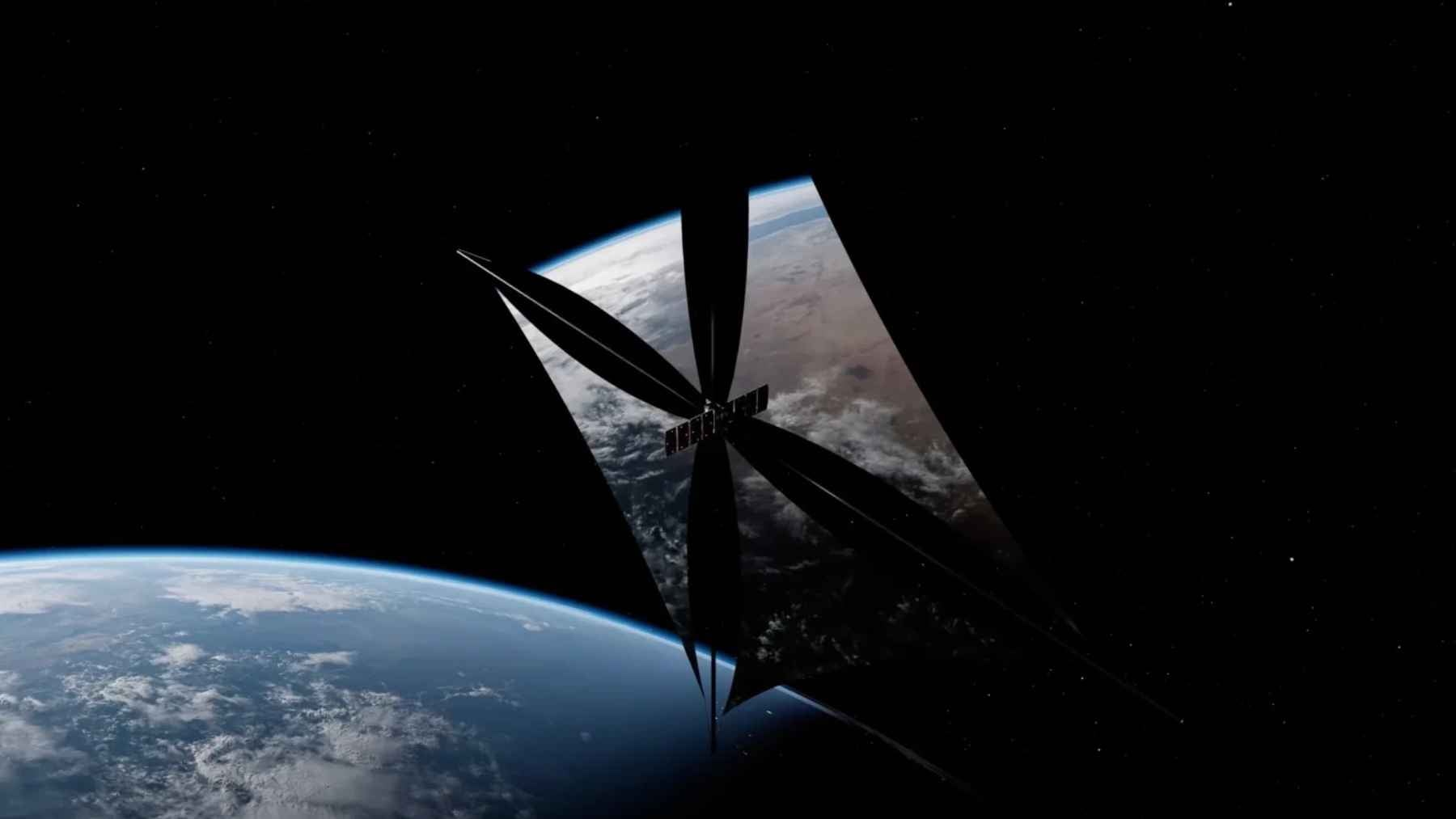 A high-tech satellite with reflective panels orbiting above the Earth against a starry night sky.