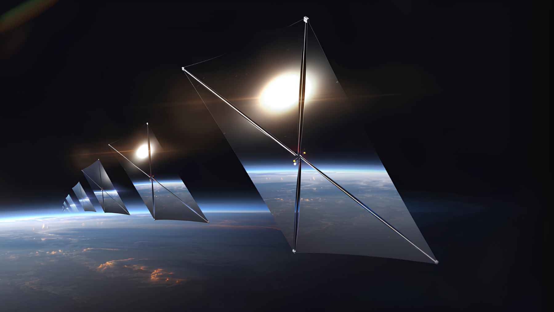 A high-tech satellite with reflective panels orbiting above the Earth against a starry night sky.