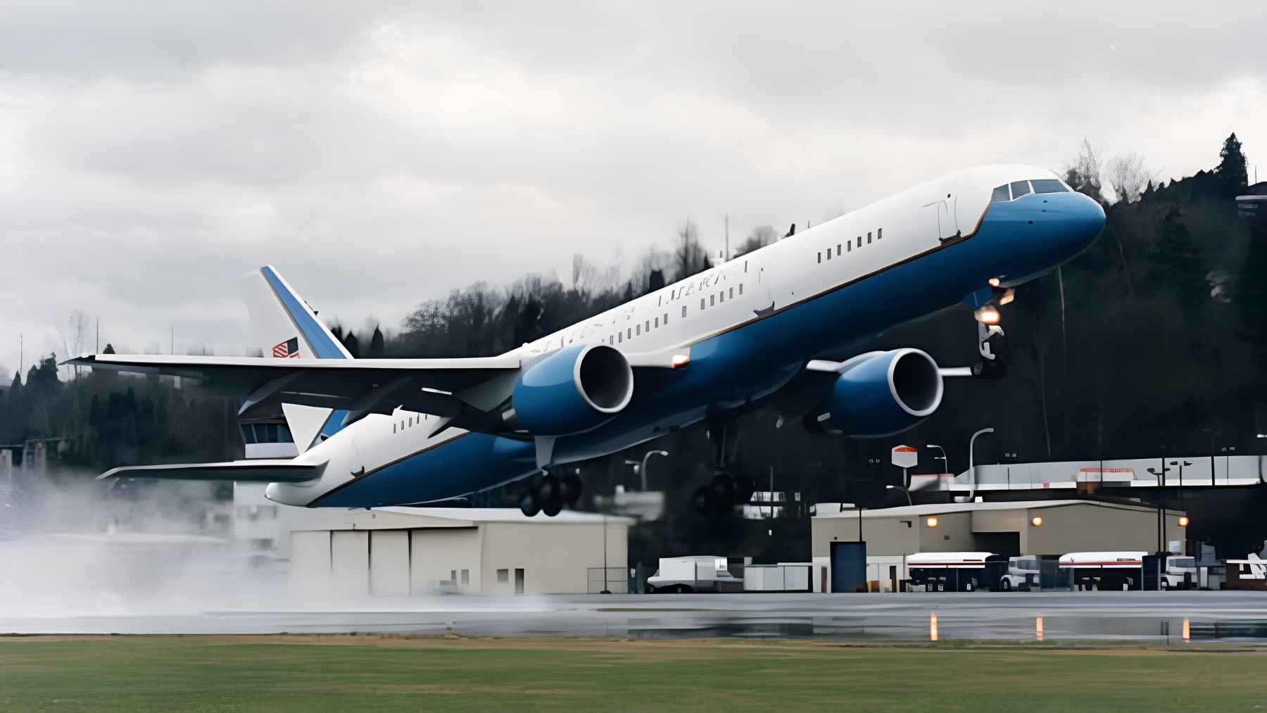 A US government Boeing landed in Prague wearing Trump's new Air Force One colors for the first time 2 A US Air Force Boeing C-32A parked at an airport in Prague, displaying the new red, white, dark blue, and gold executive airlift livery.