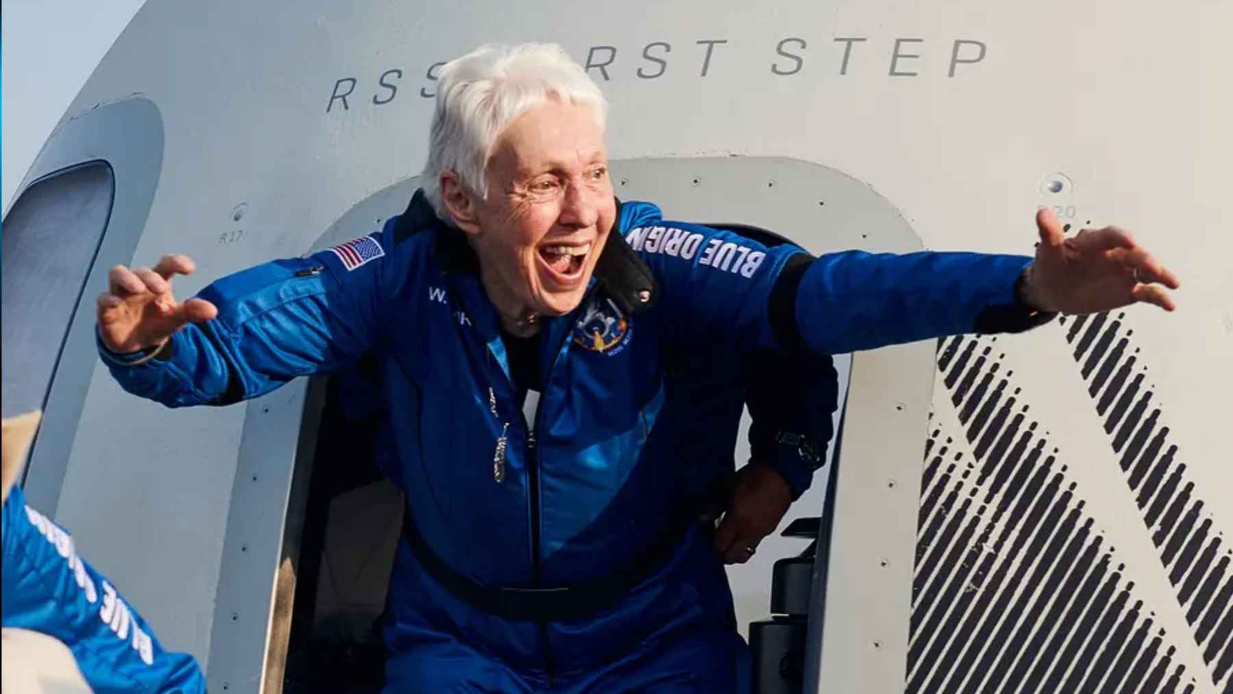 NASA trained Wally Funk in the sixties and she waited 60 years to reach space, and the reason she was skipped was written down 1 Aviation pioneer Wally Funk smiling while wearing a blue flight suit after traveling to space.