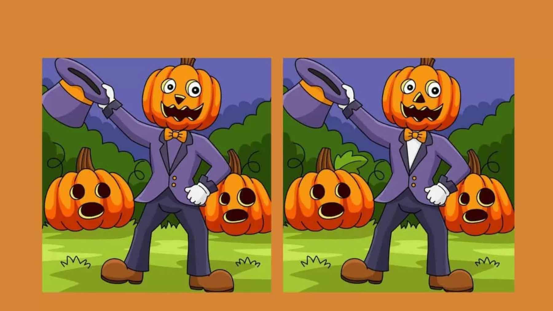 Ilusión óptica de encontrar 3 diferencias en 13 segundos con calabazas y personaje animado