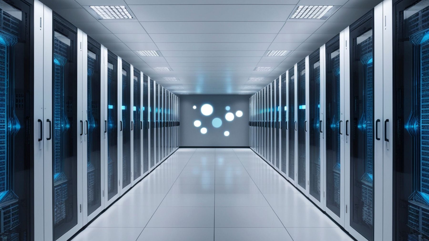 Centro de datos de inteligencia artificial con filas de servidores en Asturias para el proyecto de Aprisco.