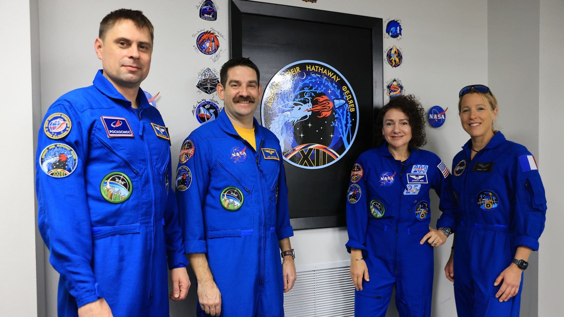 Tripulación de la misión SpaceX Crew-12 con los astronautas Andrey Fedyaev, Jack Hathaway, Jessica Meir y Sophie Adenot.