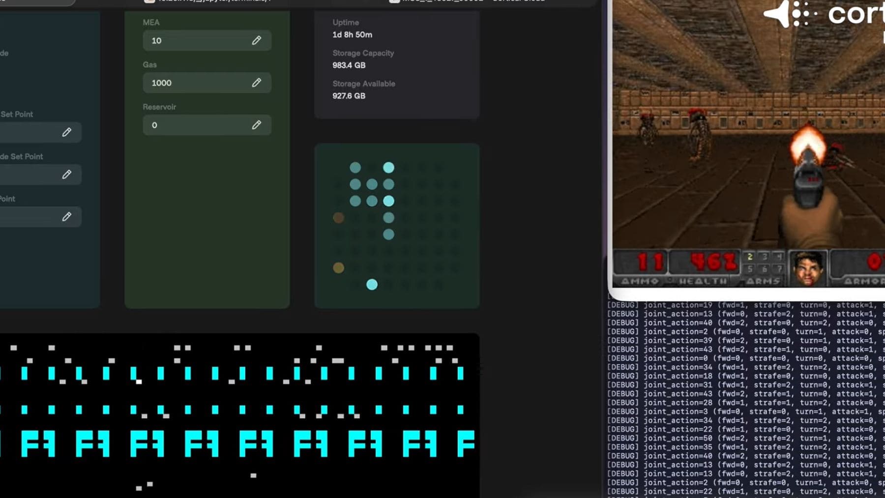 Sistema CL1 con neuronas humanas conectadas a un chip controlando el videojuego Doom mediante señales eléctricas.