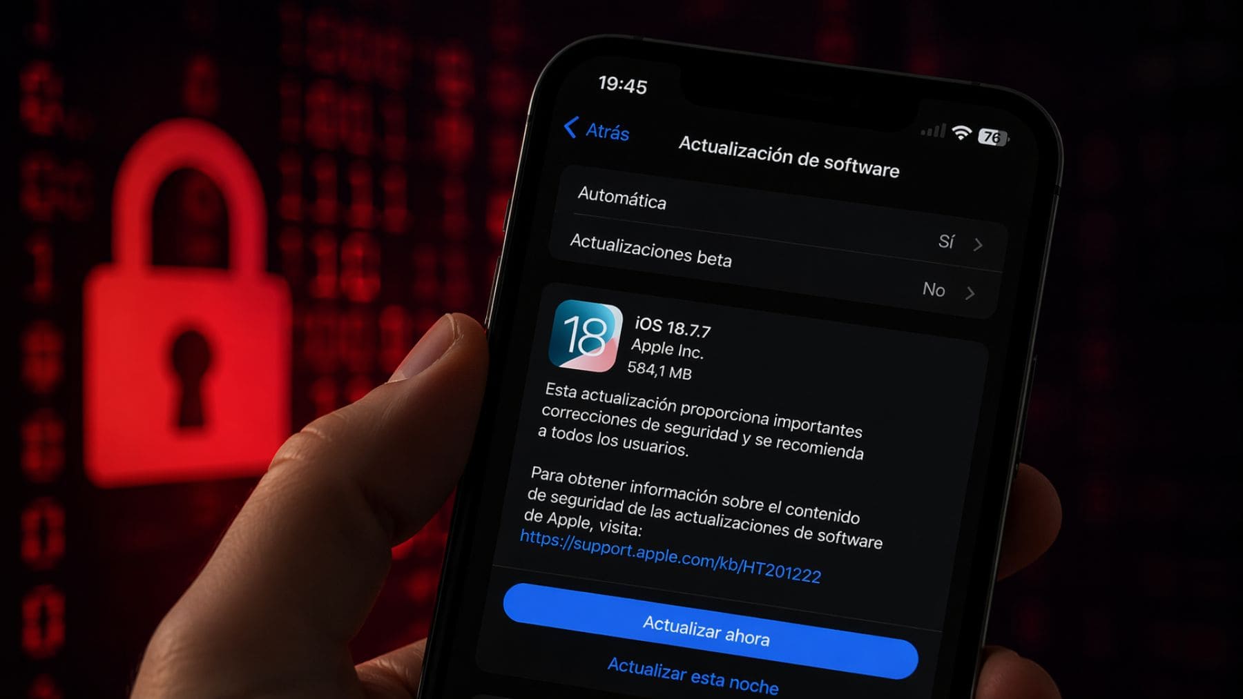 iPhone actualizando a iOS 18.7.7 con parche de seguridad contra ataques DarkSword.