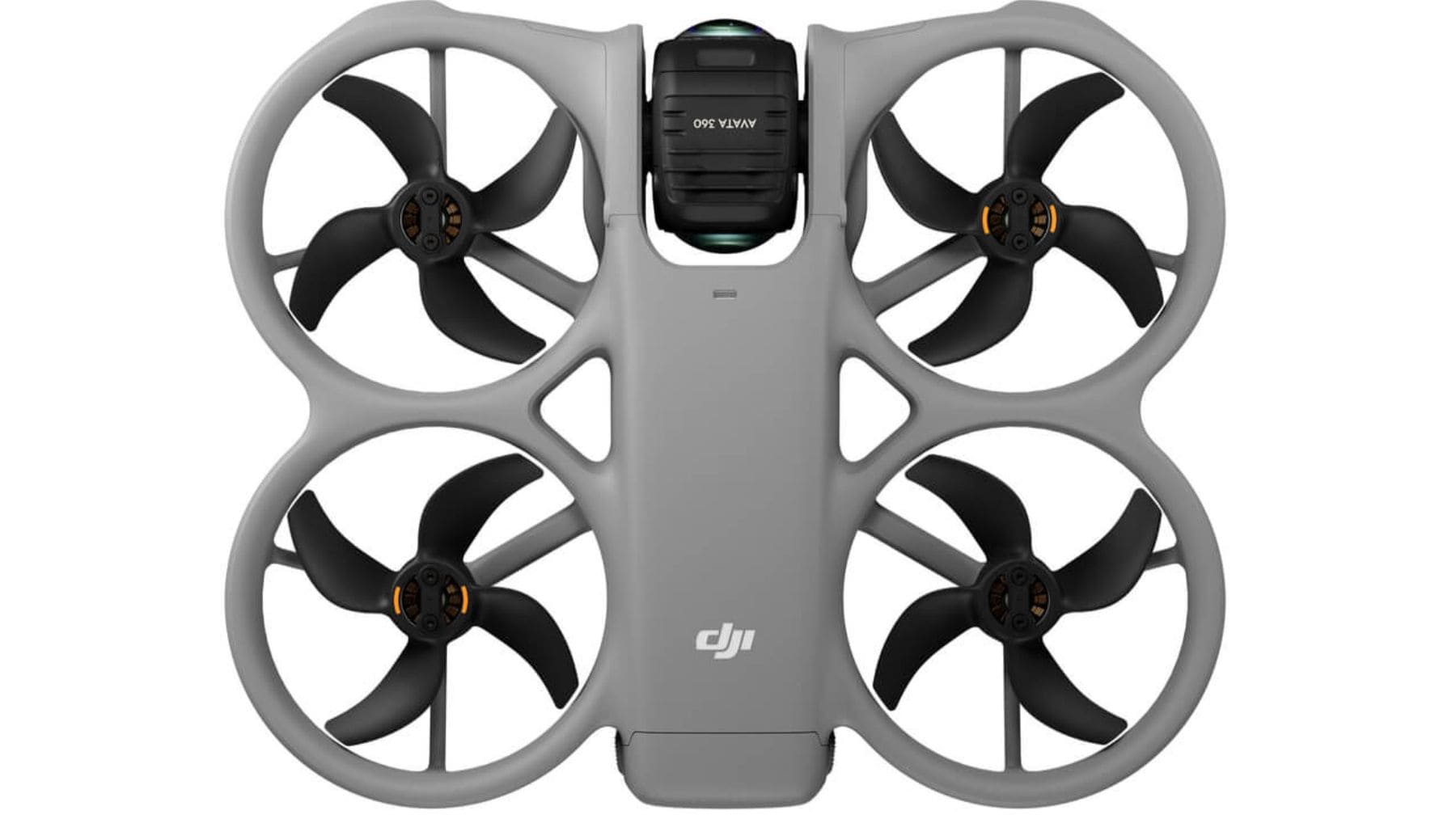 DJI Avata 360 visto desde arriba con cámara 360 y diseño FPV compacto.
