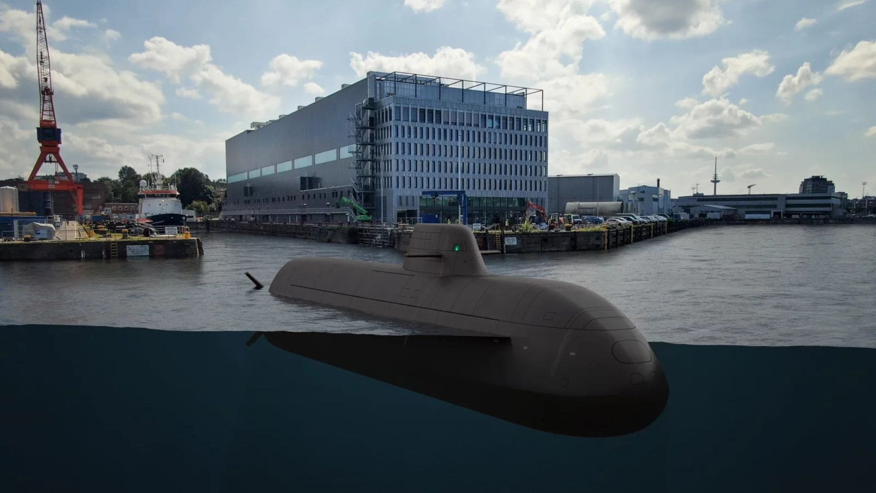 Submarino Type 212CD en astillero con sistemas de guerra electrónica y radar de Indra para Alemania y Noruega.