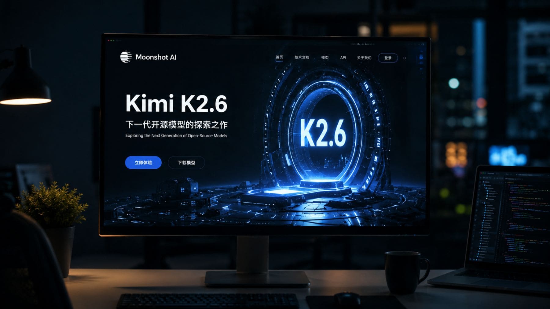 Pantalla con la IA china Kimi K2.6 de Moonshot AI, rival de GPT-5.4 y Gemini 3.1 Pro en programación.