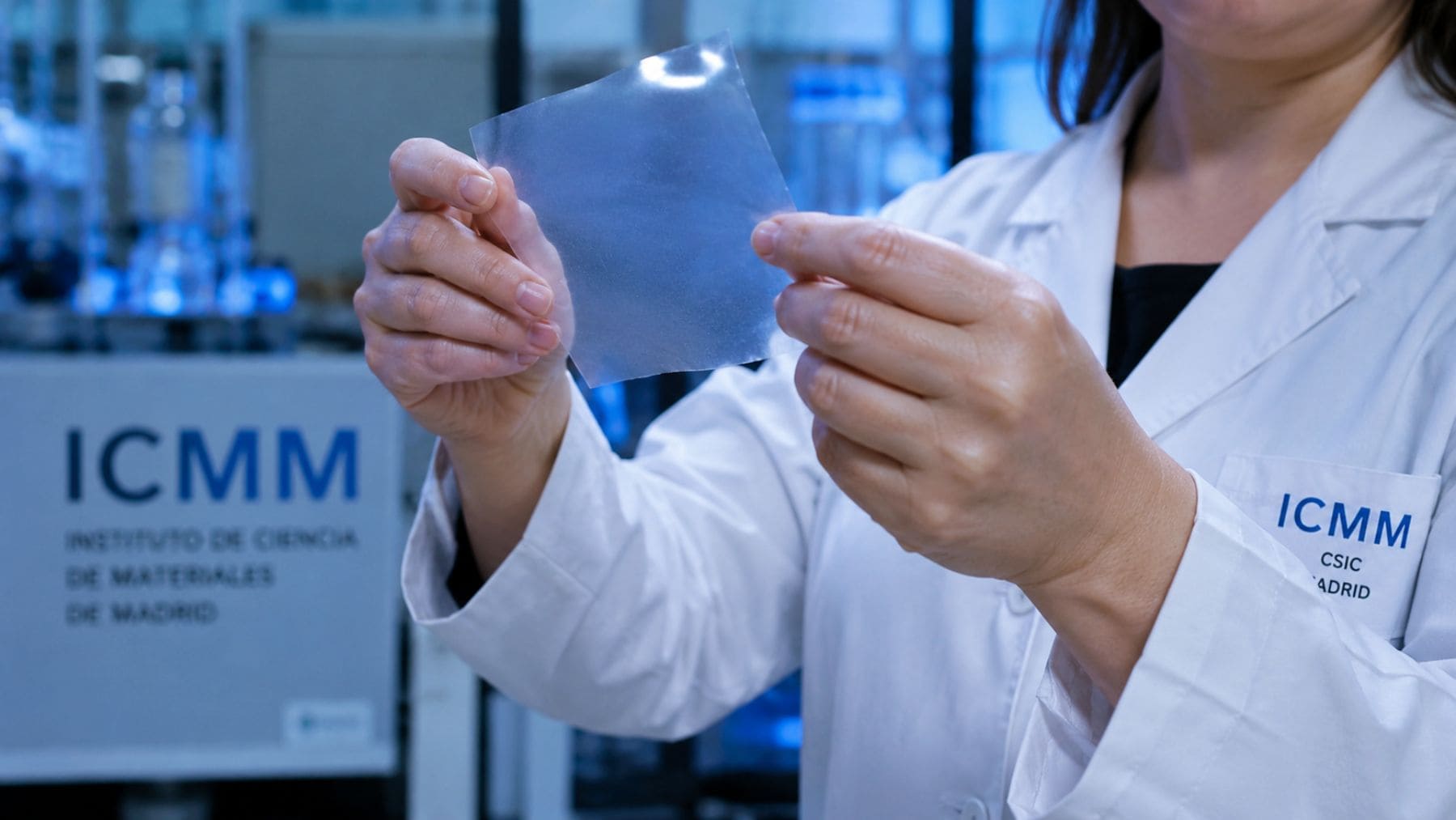 Investigadora del CSIC sostiene una membrana avanzada para mejorar la purificación de hidrógeno limpio.