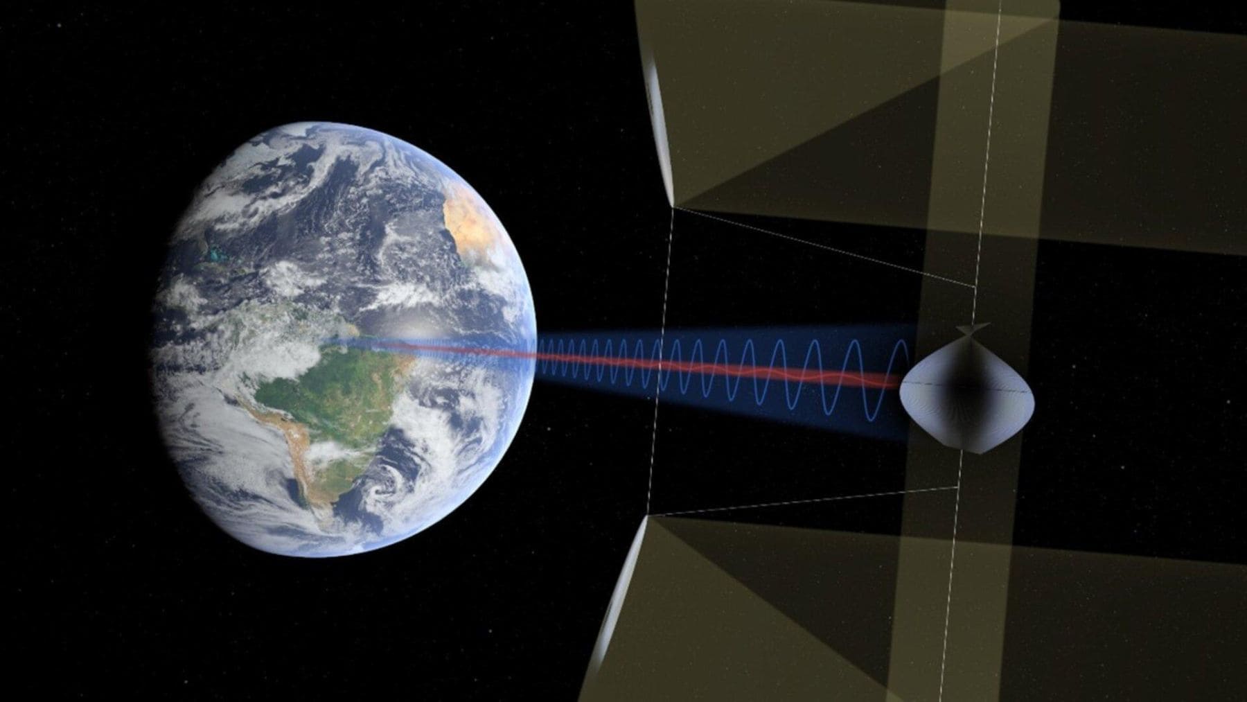 Satélite solar espacial enviando energía a la Tierra para alimentar centros de datos de inteligencia artificial de Meta.