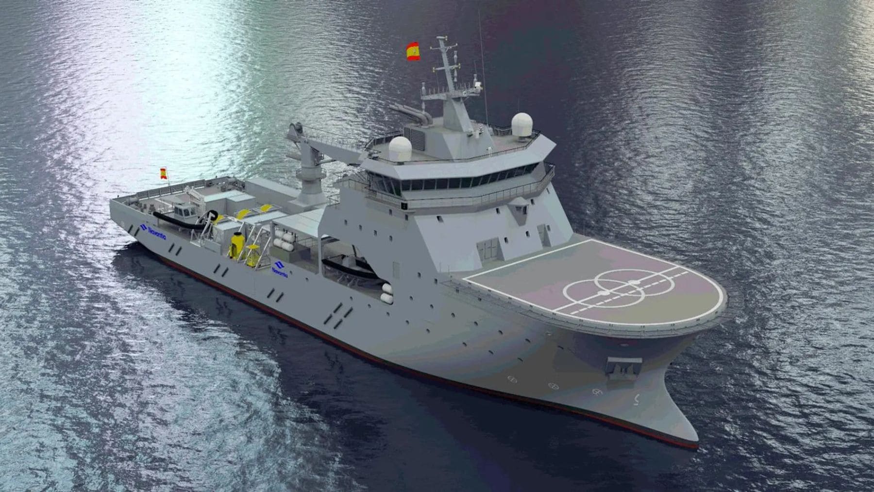Render oficial del BAM-IS Poseidón de Navantia, futuro buque de rescate submarino de la Armada española.