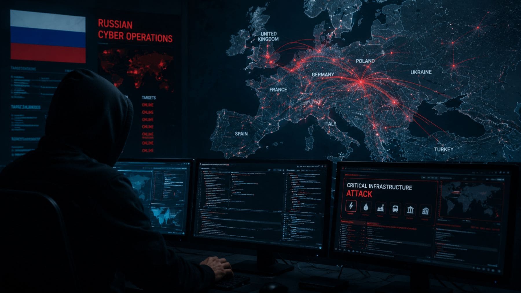 Ciberataque ruso con inteligencia artificial contra infraestructuras críticas europeas.