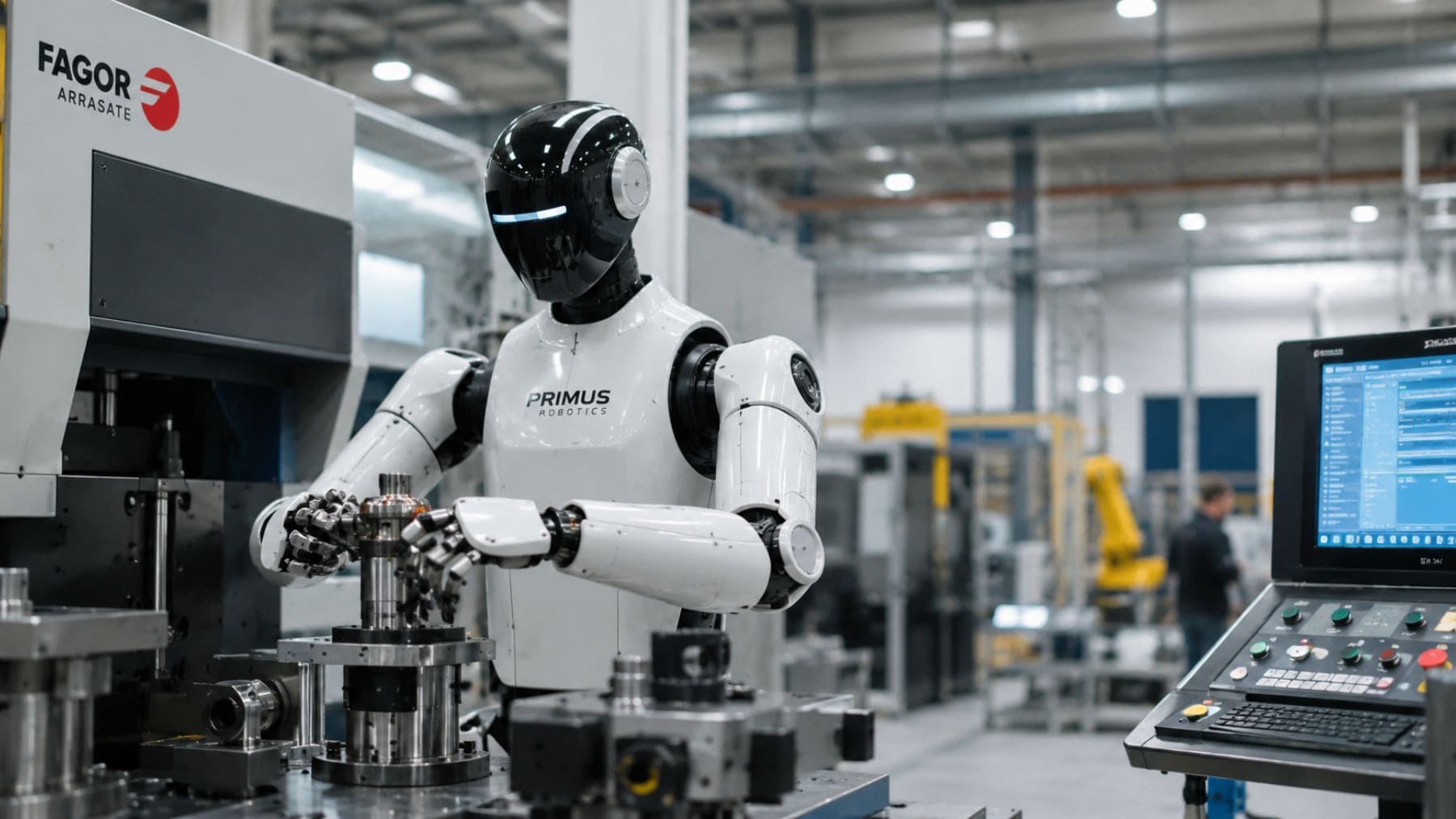 Robot humanoide industrial trabajando en una fábrica automatizada del País Vasco