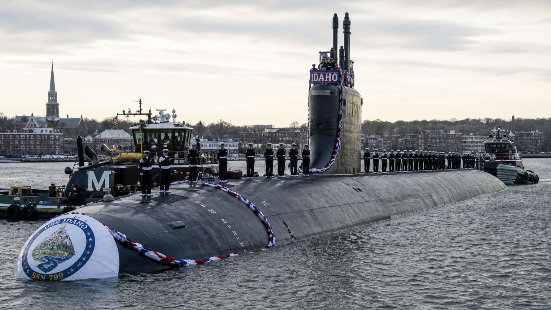 USS Idaho SSN 799 submarino nuclear de la US Navy durante su puesta en servicio en Connecticut.