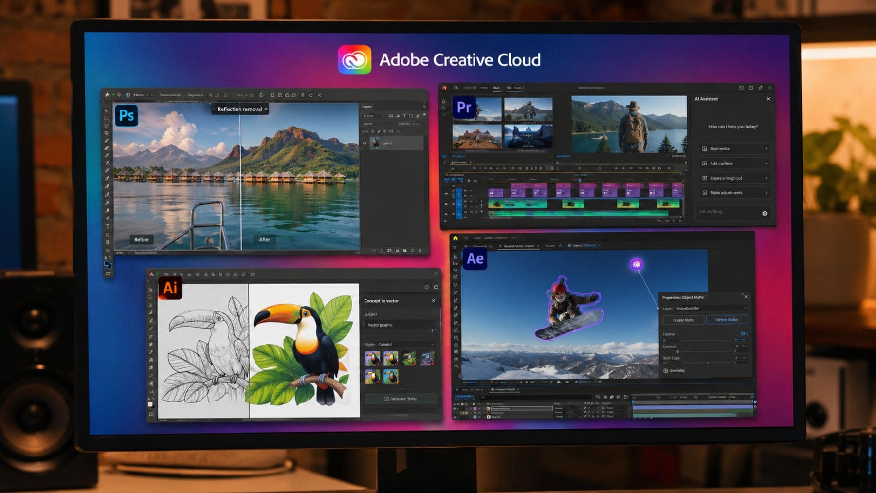 Adobe Creative Cloud con nuevas funciones de inteligencia artificial en Photoshop, Premiere Pro, Illustrator y After Effects