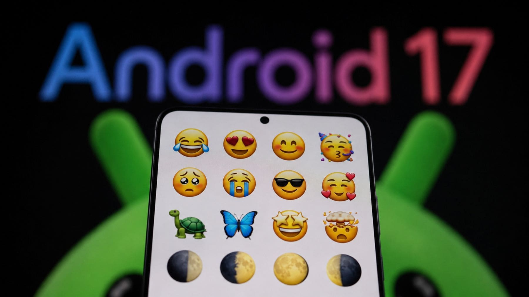 Nuevos emojis 3D de Google en Android 17 mostrados en la pantalla de un smartphone.