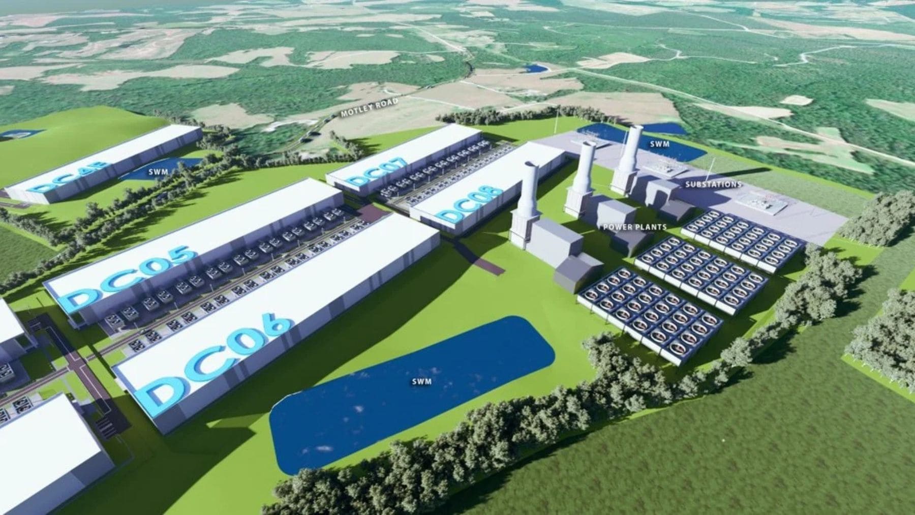 Render oficial del proyecto DC Malpica AI 300MW, el centro de datos de inteligencia artificial previsto en Mora (Toledo).