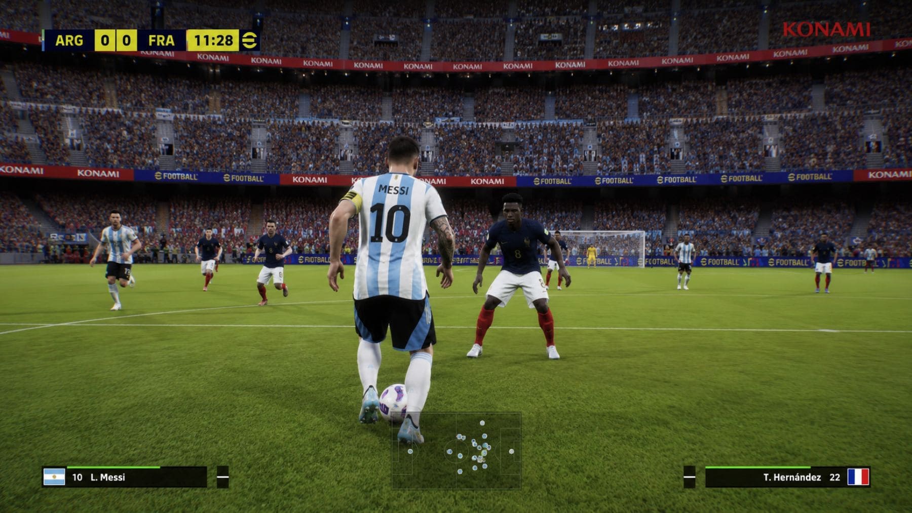 Partido de eFootball Kick-Off en Nintendo Switch 2 con jugabilidad inspirada en los clásicos Pro Evolution Soccer.