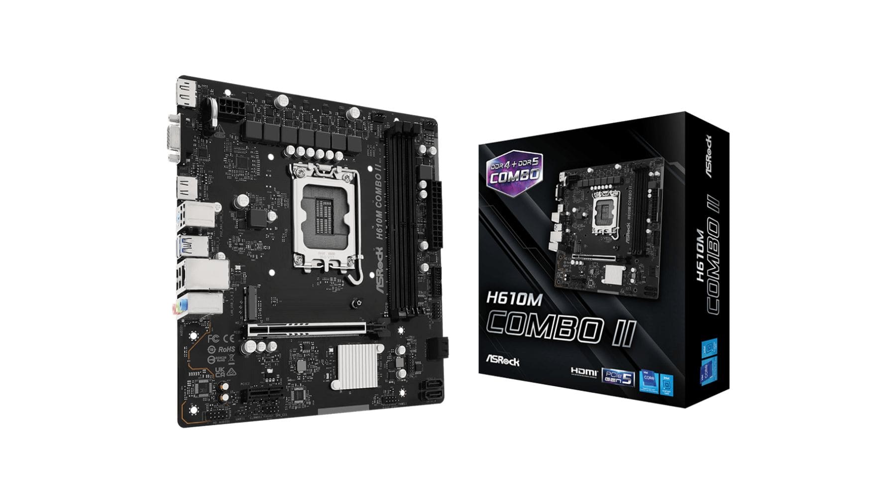 Placa base ASRock H610M Combo II compatible con memoria DDR4 y DDR5.