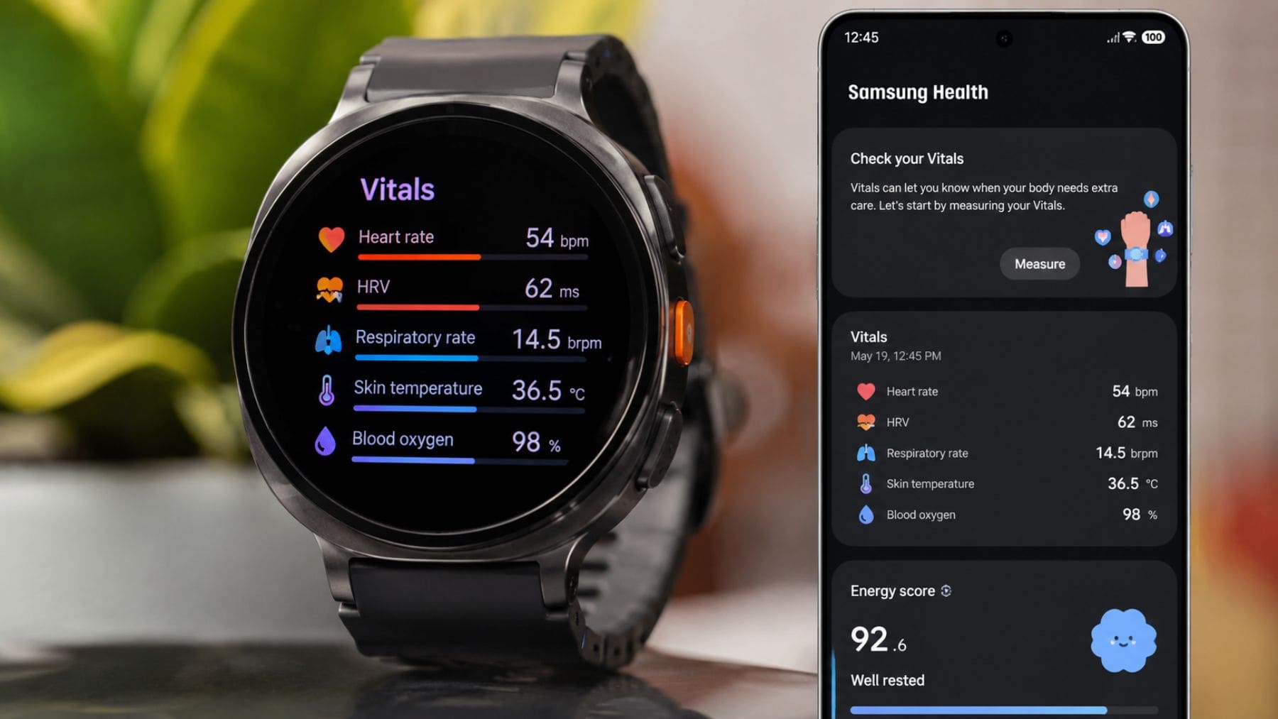 Samsung Galaxy Watch mostrando Vitals, la función que analiza cinco señales del cuerpo durante el sueño