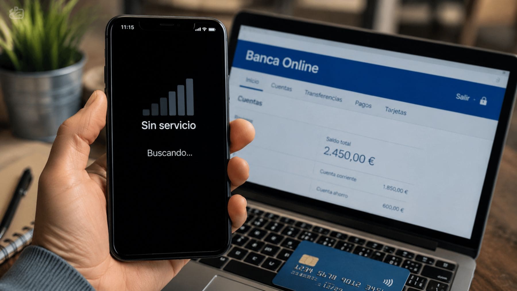 Móvil sin cobertura por un posible fraude SIM Swapping mientras se accede a una cuenta bancaria online