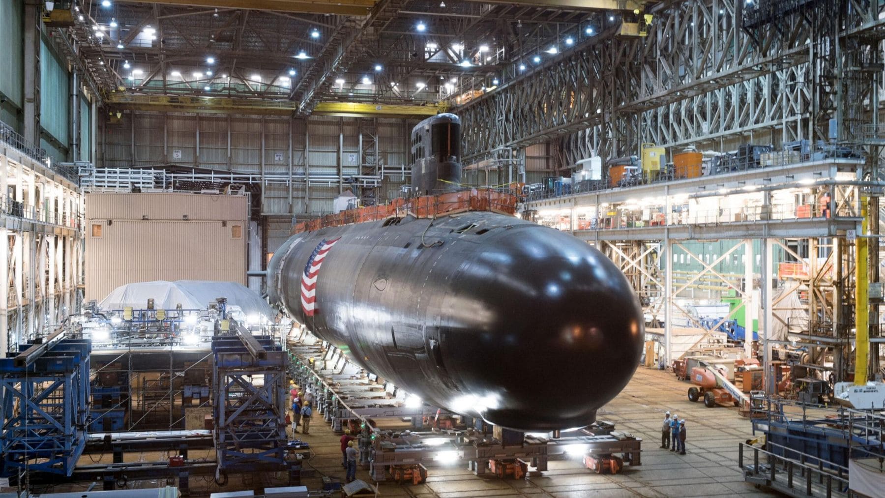 USS Utah SSN-801, submarino nuclear de ataque de la clase Virginia Block IV, durante su construcción en el astillero de Electric Boat.