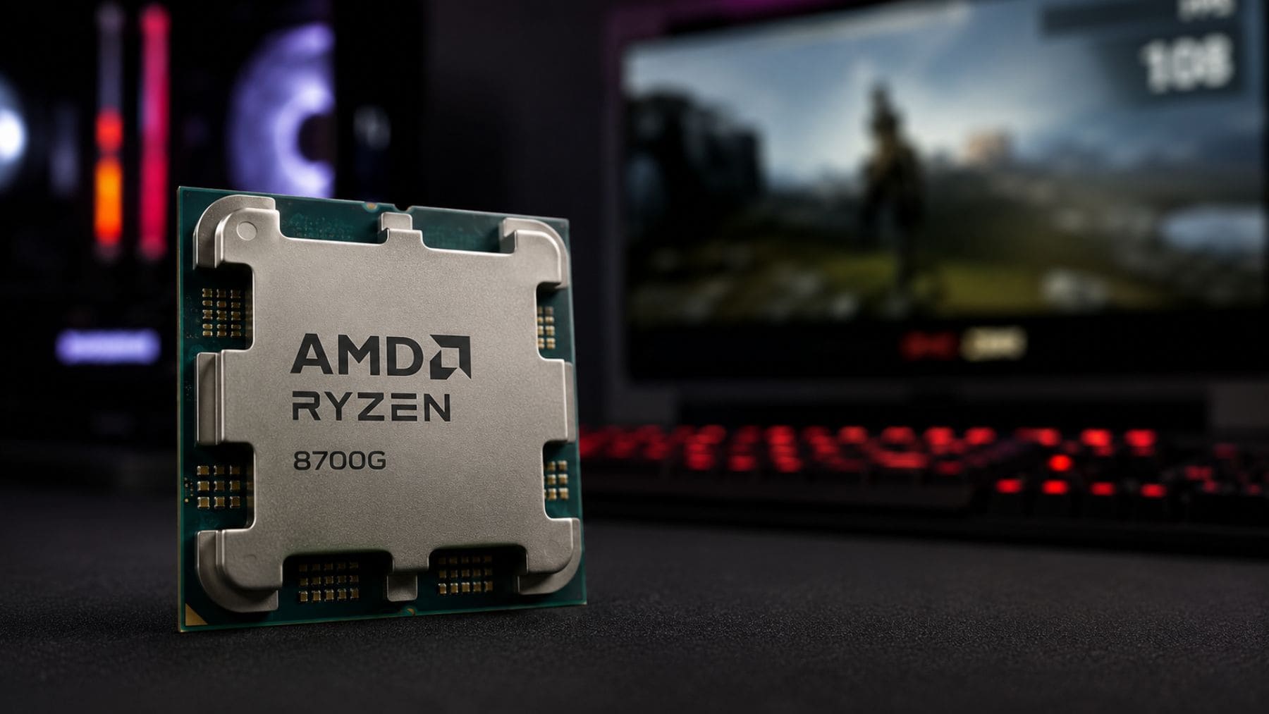Procesador AMD Ryzen 7 8700G con gráficos integrados para jugar en PC sin tarjeta gráfica dedicada.