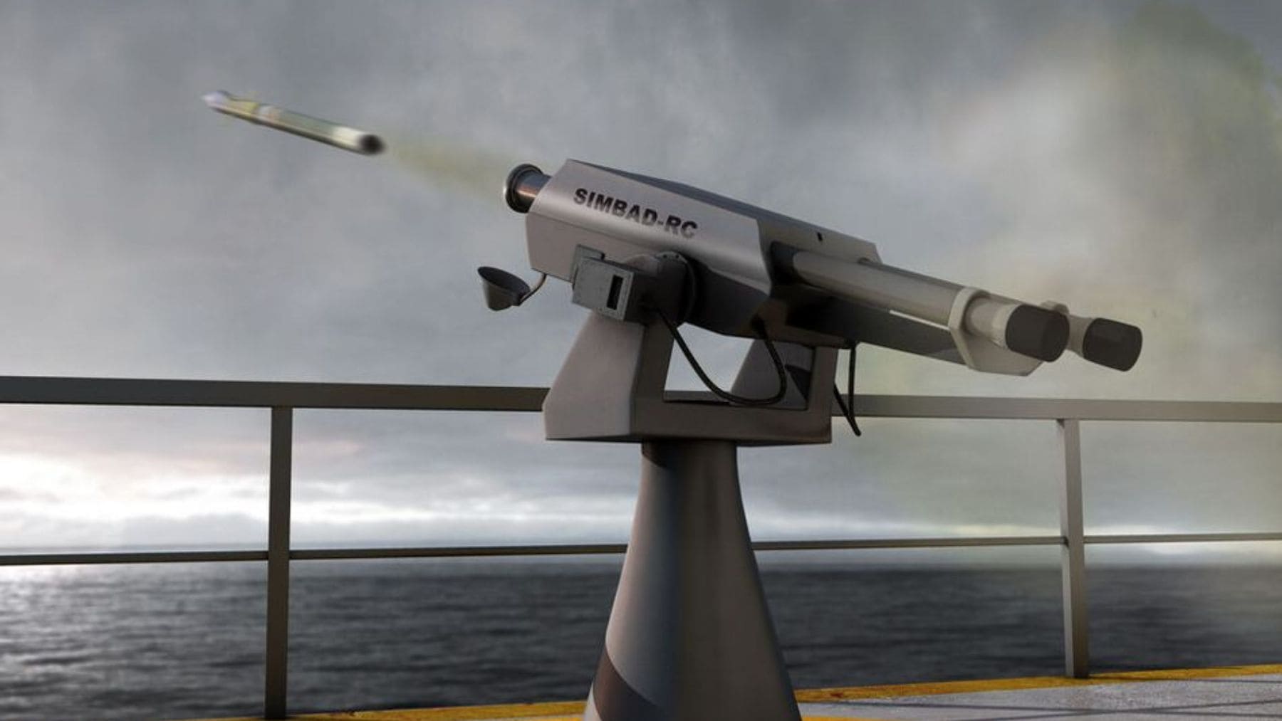 Sistema de defensa antiaérea Simbad-RC con misiles Mistral 3 instalado en un buque de guerra de la Armada Española.