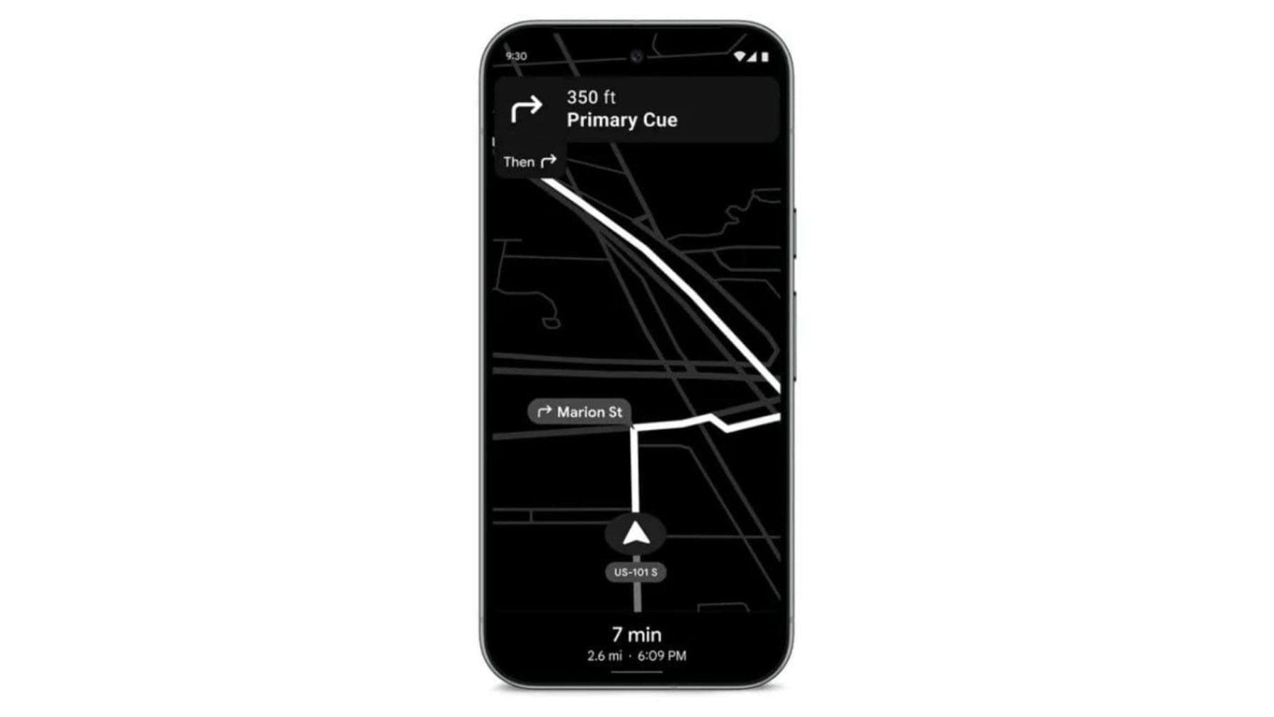 Google Maps en modo blanco y negro para ahorrar batería durante la navegación en un Google Pixel 10.