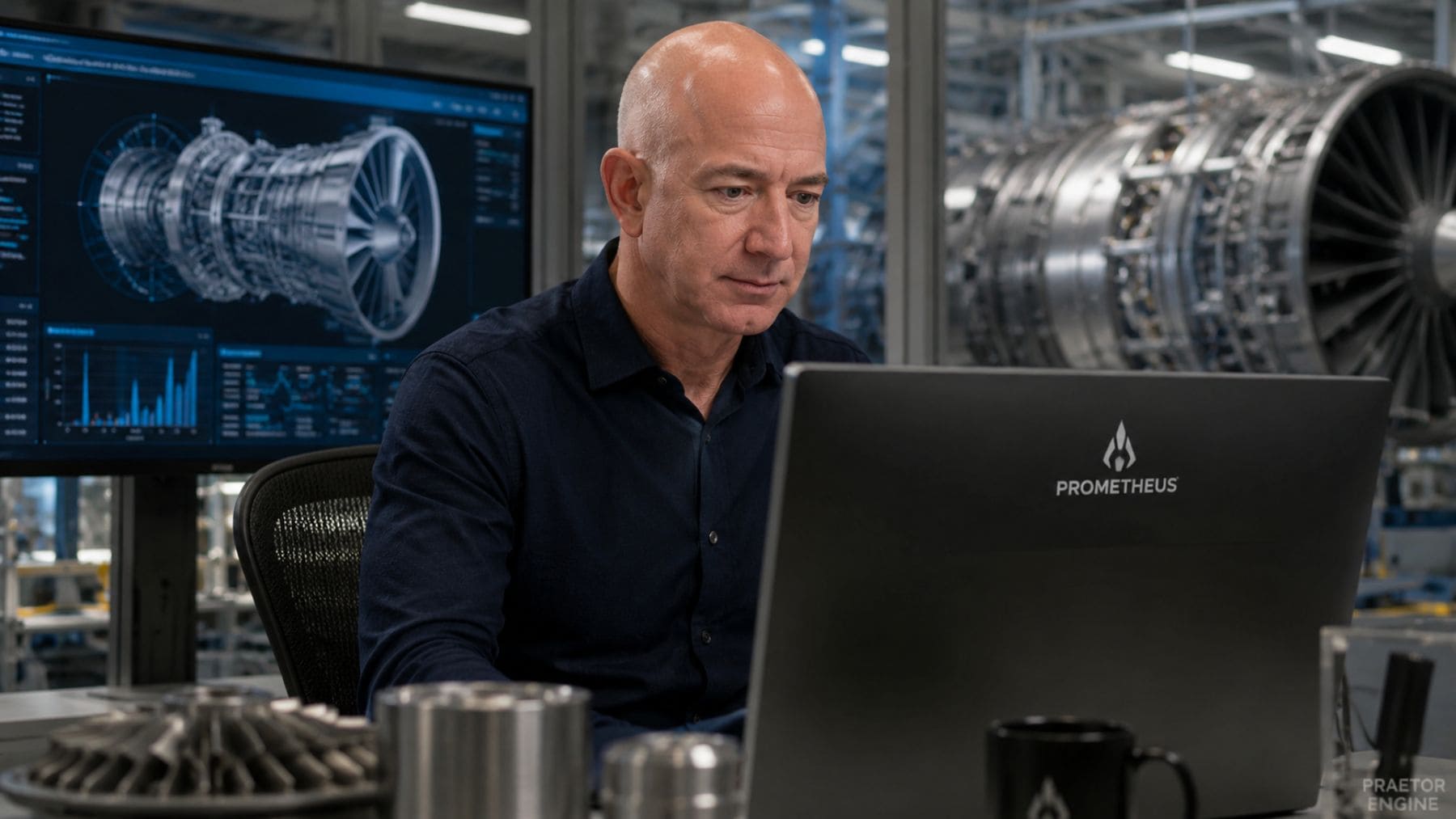 Jeff Bezos trabajando con Prometheus, la inteligencia artificial que diseña motores de avión, chips y dispositivos médicos.