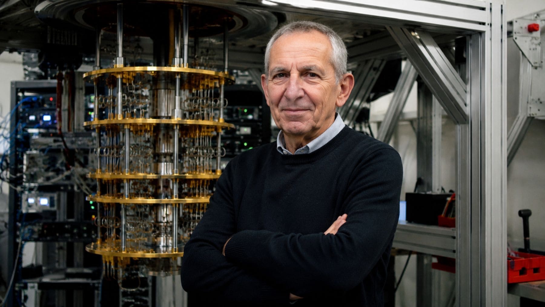 Michel Devoret, Premio Nobel de Física 2025 y científico de Google Quantum AI, posa junto a un ordenador cuántico.