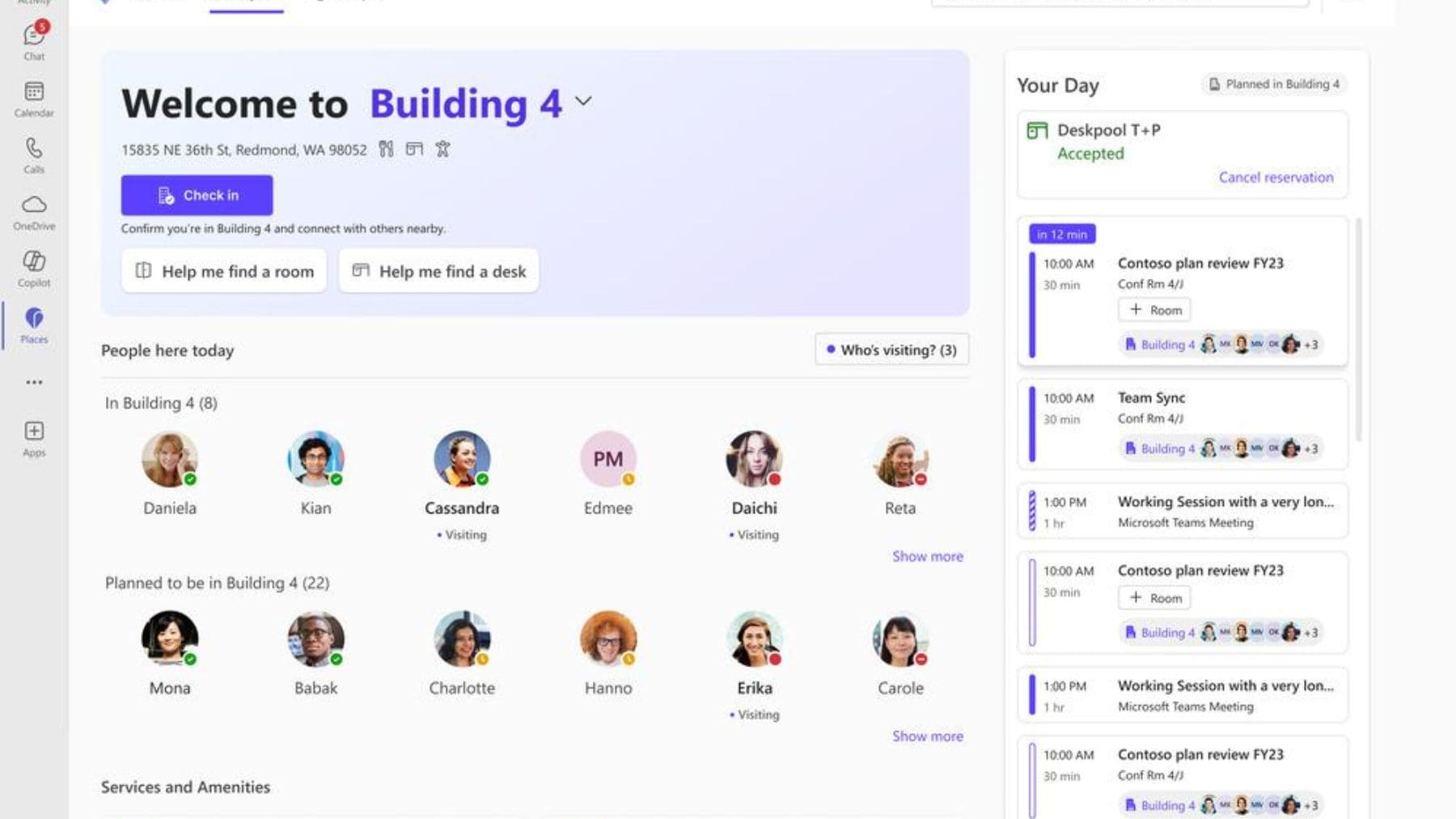Microsoft Teams muestra la función Workplace Check-in mediante Wi-Fi para detectar si un empleado trabaja desde la oficina.
