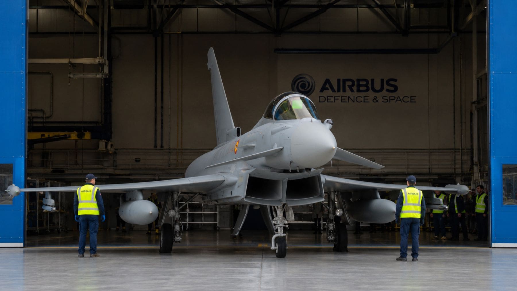 Primer Eurofighter Halcón I del Ejército del Aire y del Espacio durante las pruebas en las instalaciones de Airbus en Getafe.