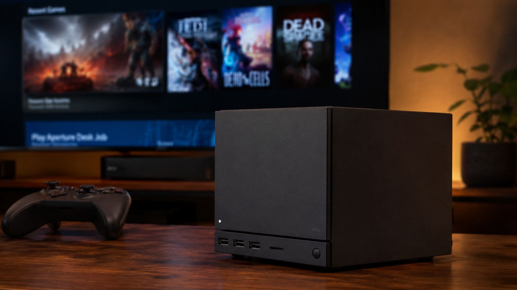 Steam Machine de Valve conectada a un televisor con SteamOS tras agotarse en Japón en pocas horas.