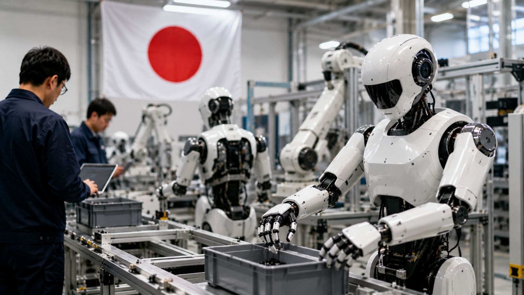 Robot humanoide trabajando en una fábrica de Japón dentro del plan para implantar 10 millones de robots antes de 2040.