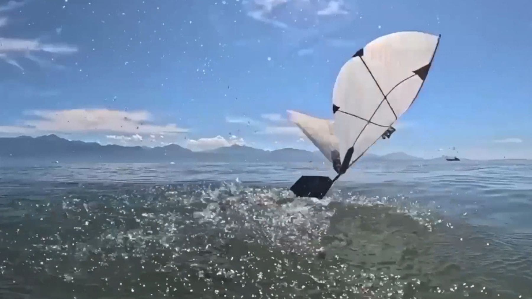 Robot de alas batientes inspirado en aves buceadoras saliendo del agua para emprender el vuelo