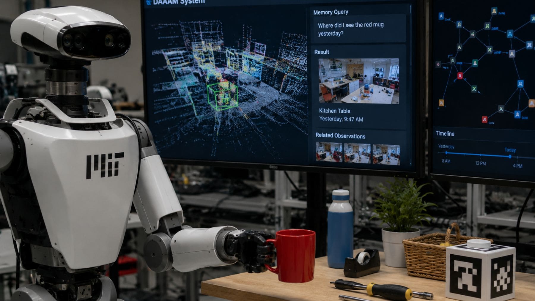 Robot desarrollado con inteligencia artificial utilizando el sistema DAAAM del MIT para recordar objetos, ubicaciones y momentos en un entorno tridimensional.