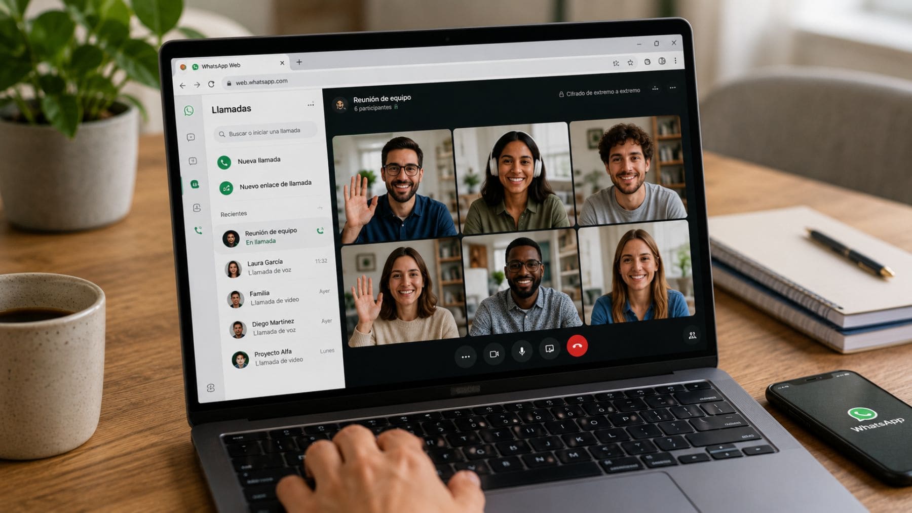 Videollamada de WhatsApp Web desde el navegador de un ordenador